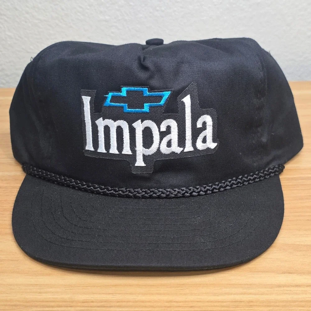 Vintage Chevrolet Impala Hat Mens OSFA Black Embroidered Rope Trucker Nissin Cap